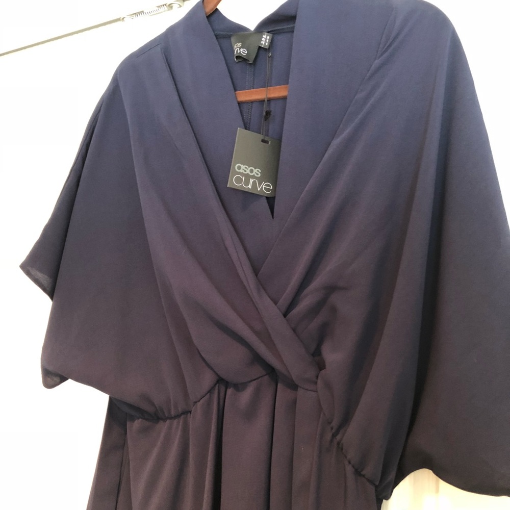 NWT ASOS Curve faux wrap dress in Navy.